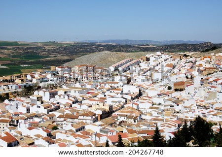 View over the village rooftops, Teba, Malaga Province, Andalucia, Spain, Western Europe.