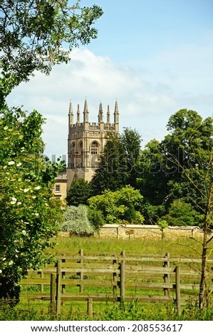 View across Christ Church meadow towards Merton College and Merton Chapel, Oxford, Oxfordshire, England, UK, Western Europe.