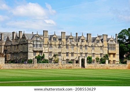 OXFORD, UNITED KINGDOM - JUNE 17, 2014 - View of Merton College seen across Merton field, Oxford, Oxfordshire, England, UK, Western Europe, June 17, 2014.