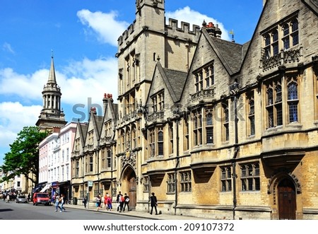 Oxford, United Kingdom - June 17, 2014 - View of Brasenose College along High Street, Oxford, Oxfordshire, England, UK, Western Europe, June 17, 2014.