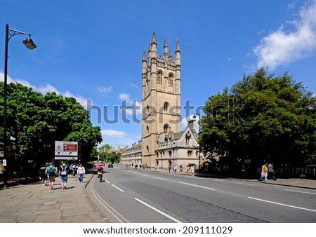 Oxford, United Kingdom - June 17, 2014 - View of Magdalen College along High Street, Oxford, Oxfordshire, England, UK, Western Europe, June 17, 2014.