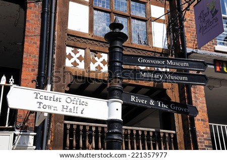 CHESTER, UNITED KINGDOM - JULY 22, 2014 - Tourist information sign, Chester, Cheshire, England, UK, Western Europe, July 22, 2014.