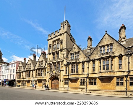 OXFORD, UNITED KINGDOM - JUNE 17, 2014 - View of Brasenose College along High Street, Oxford, Oxfordshire, England, UK, Western Europe, June 17, 2014.