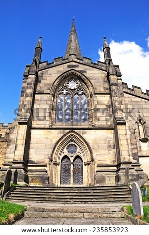 All Saints Parish Church door and window, Bakewell, Derbyshire, England, UK, Western Europe.