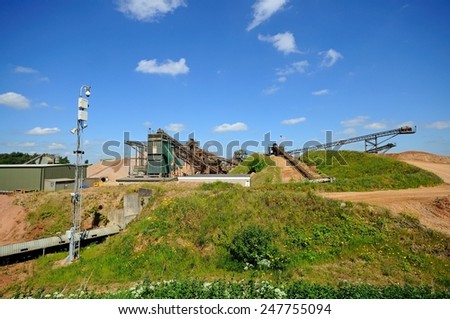 Sand and gravel quarry conveyor belt, Alrewas, Staffordshire, England, UK, Western Europe.