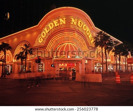 LAS VEGAS, UNITED STATES, OCTOBER 20, 1994 - Golden Nugget casino in the downtown district at night, Las Vegas, Nevada, USA, October 20, 1994.