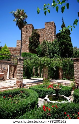 Patio below the Puerta de los Cuartos de Granada, Alcazaba de Malaga, Malaga, Costa del Sol, Malaga Province, Andalusia, Spain, Western Europe.