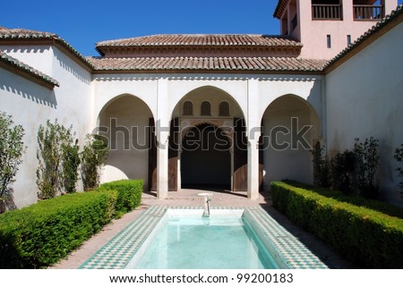 Patio de la Alberca, Nasrid Palace, Alcazaba de Malaga, Malaga, Costa del Sol, Malaga Province, Andalusia, Spain, Western Europe.