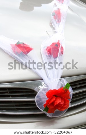 stock photo Wedding car decoration close up