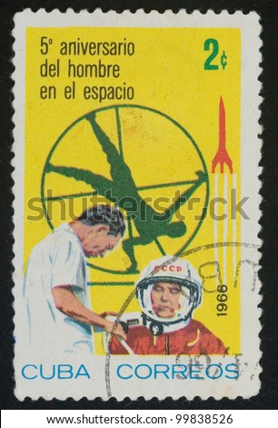 CUBA - CIRCA 1966: A stamp printed in Cuba shows astronaut and doctor is ready to fly in space, circa 1966