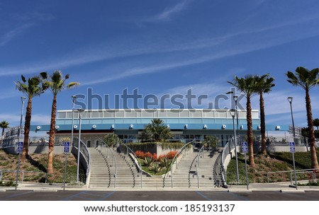 LOS ANGELES - MARCH 17: The main entrance to Dodger Stadium in Los Angeles on March 17, 2014. The stadium has been home to the Dodgers Major League Baseball team since 1962.