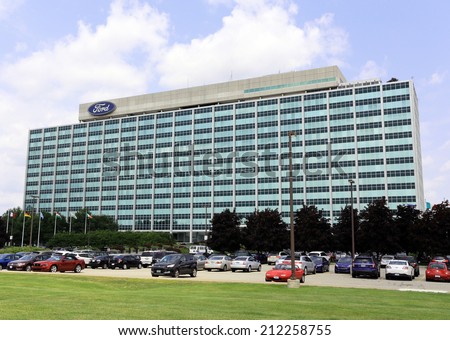 DEARBORN, MI  JULY 31: The Ford Motor Company World Headquarters building located in Dearborn, Michigan on July 31, 2014. Ford Motor Company is an American multinational automobile corporation.
