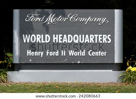DEARBORN, MI - JULY 31: The Ford Motor Company World Headquarters located in Dearborn, Michigan on July 31, 2014. Ford Motor Company is an American multinational automobile corporation.