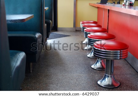 booths and seats at an empty diner