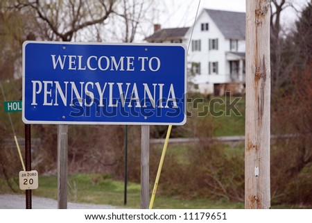 A welcome sign at the Pennsylvania state line.