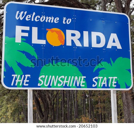 A welcome sign at the Florida state line