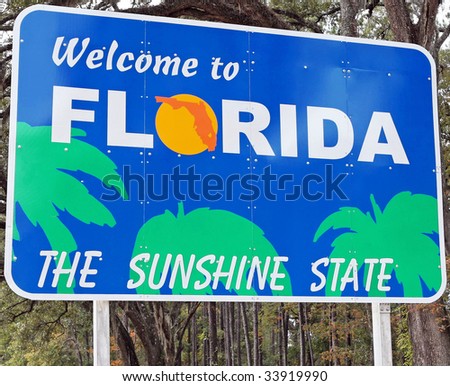 A welcome sign at the Florida state line.