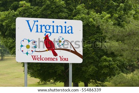 A welcome sign at the Virginia state line.