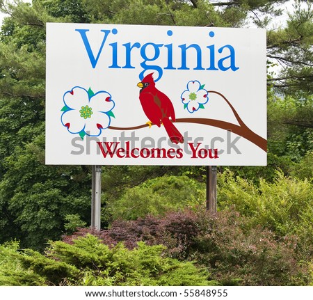A welcome sign at the Virginia state line.