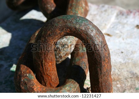 Industrial Chains in cement block at the harbor