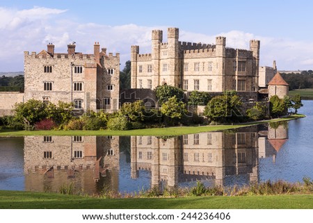 Leeds Castle Fortress England Moat Reflection