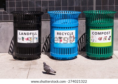 Landfill, Recycle, Compost trash, Disposal Cans, Receptacles