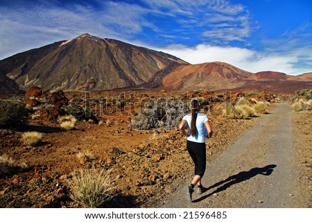 Woman running. Trail running on the Volcano Teide, Tenerife