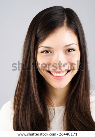 stock photo Young beautiful eurasian woman with big smile