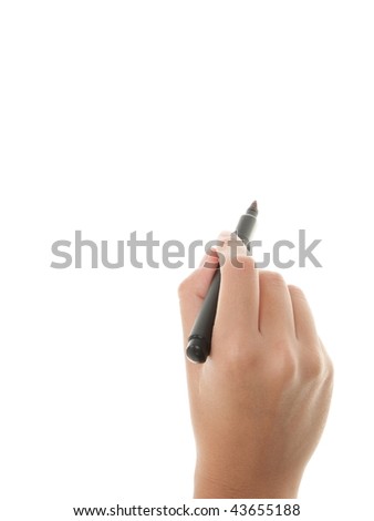 Beautiful female hand holding black marker pen