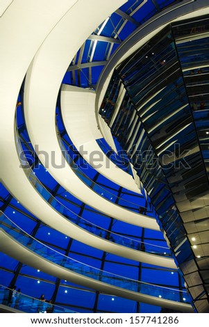 BERLIN, GERMANY - JULY 21, 2013:Inside the glass dome of the Reichstag in Berlin, Germany; July 21, 2013