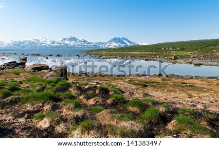 Arctic Norway Fjords. The Island of Kvaloya, Near Tromso in the Far North of Norway