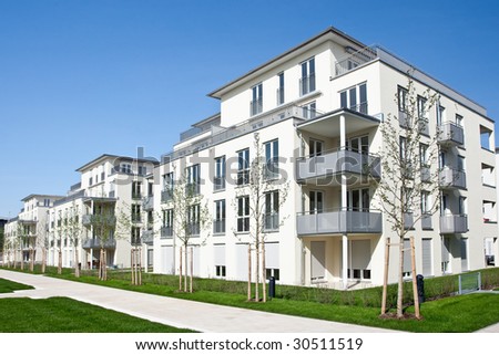 An estate of newly completed homes and apartments.