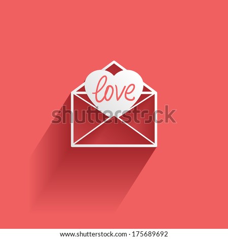 love, vintage love letter, flat icon isolated on a red background for your design, vector illustration
