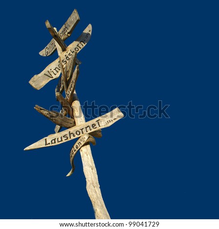 Mountain directions signs on wood board
