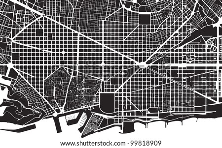 Part of urban plan of a city of Barcelona. Black and white pattern.