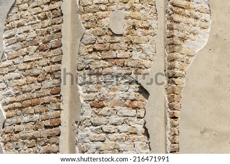 Old Brick Ruined Round Corner Wall