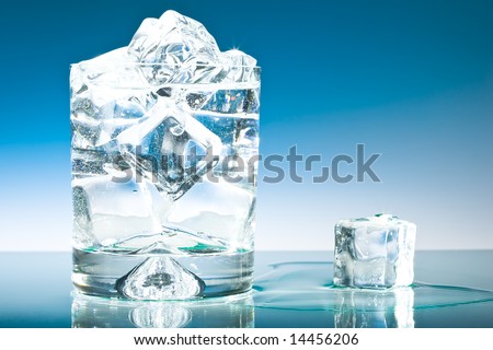 Glass of iced water and an ice cube