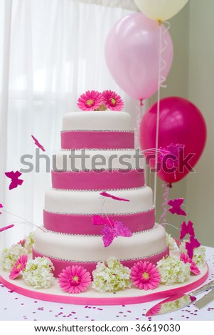 stock photo Beautiful wedding cake with butterflies