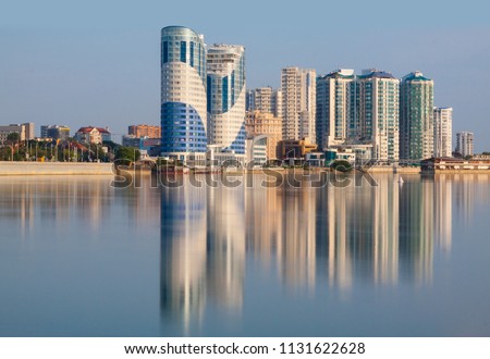 The city of Krasnodar, the Kuban River House reflection in the water