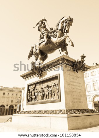 Caval ed Brons (Bronze Horse) monument in Piazza San Carlo, Turin