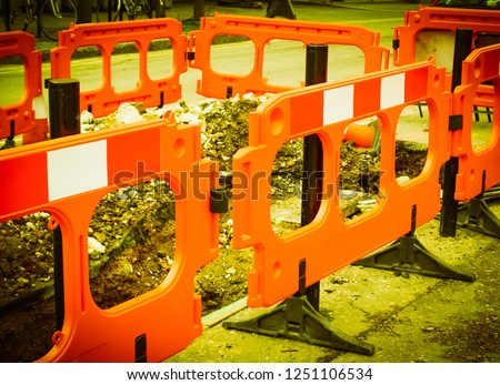Street traffic barrier for temporary construction works vintage retro