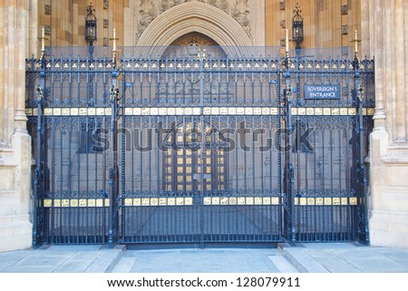 Houses of Parliament Westminster Palace London gothic architecture - Sovereign entrance gate