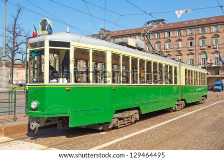 A vintage historical tramway in Turin, Italy