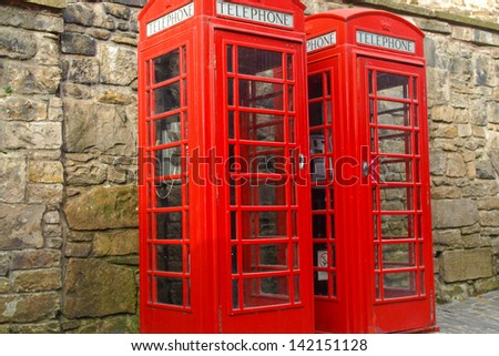 Traditional red telephone box in London, UK