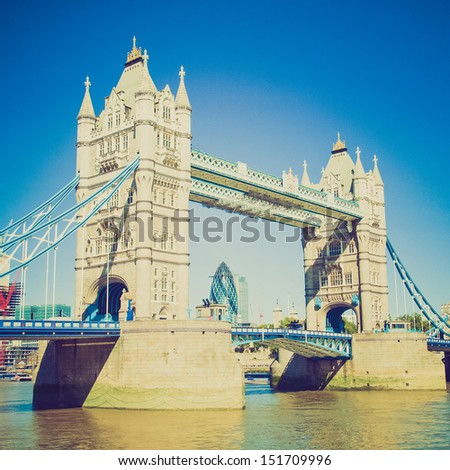 Vintage looking Tower Bridge on River Thames London UK