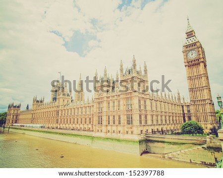 Vintage looking Houses of Parliament Westminster Palace London gothic architecture