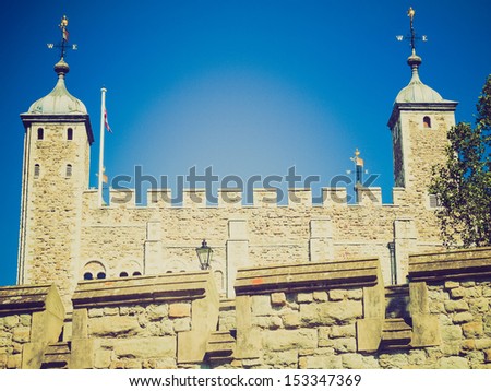 Vintage looking The Tower of London medieval castle and prison