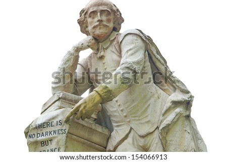 Statue of William Shakespeare (year 1874) in Leicester square, London, UK - isolated over white background
