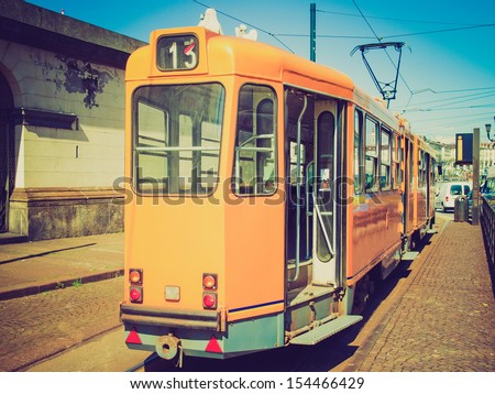 Vintage looking Tramway train for public transport mass transit in Turin, Italy