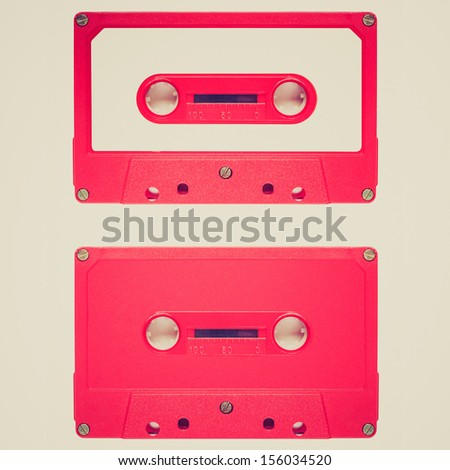 Vintage looking Magnetic tape cassette for audio music recording - isolated over white background